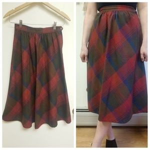 Vintage Wool Tartan Midi Skirt